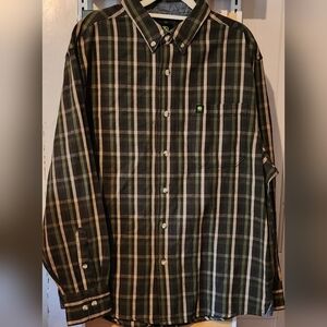 John Deere Green and Brown Plaid Button-Down Shirt